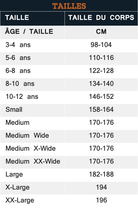 Guide des tailles Pjama - Tableau de conversion